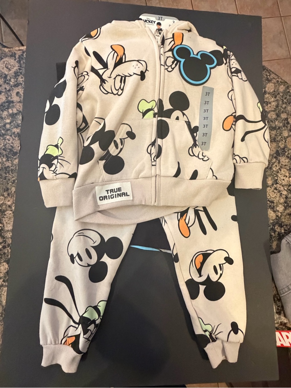 Disney Mickey & Friends Beige and Black Kids Hoodie & Jogger Set